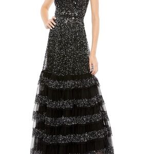 Mac Duggal Black and Silver Sequin Maxi Dress